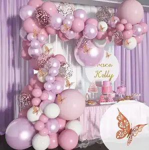 गुलाबी गुब्बारा गार्लैंड लिलैक बैंगनी क्रोम कंफेटी गुब्बारा किट के साथ शादी की पार्टी गुब्बारों