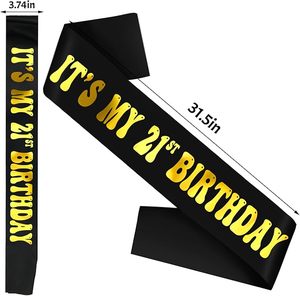 Écharpe de fête pour 21e anniversaire <span class=keywords><strong>en</strong></span> or et noir, idéale pour les femmes, pour célébrer enfin les 21 ans, cadeau parfait, décoration de fête joyeux 21e anniversaire - Product Image 6