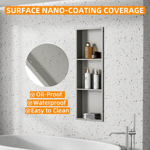 Niche <span class=keywords><strong>de</strong></span> <span class=keywords><strong>douche</strong></span> moderne brossée avec éclairage, 3 niveaux, acier inoxydable, 30x90x10CM, insert <span class=keywords><strong>de</strong></span> niche <span class=keywords><strong>de</strong></span> <span class=keywords><strong>douche</strong></span>, étagère, installation verticale - Product Image 3