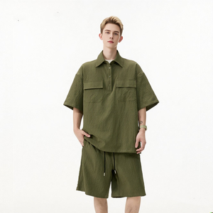 Ensemble <span class=keywords><strong>de</strong></span> vêtements <span class=keywords><strong>de</strong></span> sport pour <span class=keywords><strong>homme</strong></span> 2025, séchage rapide, col anti-UV, imprimé, chemise et short, été, 2 pièces, coupe décontractée, respirant, tricoté - Product Image 5