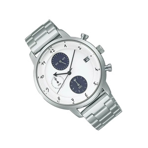 Montre à quartz de style chronographe minimaliste, cadran blanc, sous-cadrans bleu marine, fenêtre de date, bracelet en acier inoxydable argenté, montre-bracelet pour homme - Product Image 6