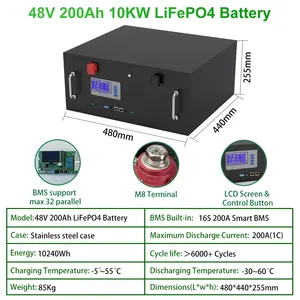 6000 + ciclos 51.2V 230Ah 11776Wh LiFePO4 bateria solar 48V 200Ah do íon do armazenamento da energia 10Kwh para o sistema solar