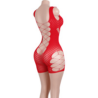Ensemble short en maille dentelle rouge exotique sans manches pour scène de danse body danseur de pôle de danse tenues pour filles en diamant de cristal