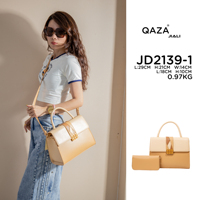 QAZA tas genggam bahu wanita bahan PU, tas dompet, tas tangan bentuk bantal, anti air, bahan PU, dengan penutup pengait dan pemegang kartu