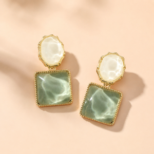 Sparkling Water Gemstone Grain Irregular Square Oval Premium Eardrops Wholesale Pendant <b>Earrings</b> for Woman - Product Image 2
