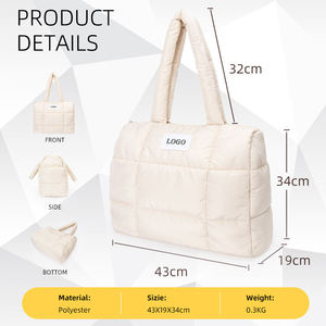Wholesale Custom Soft Quilted Oversized Polyester Travel Duffel Tote Bag For <strong>Women</strong> Big <strong>Puffer</strong> Zipper Closure With Lining