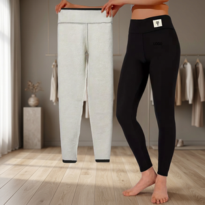 Leggings mi-longs élastiques en molleton chaud et épais, style vintage, en cachemire d'agneau, taille haute, avec design en velours fin pour femme - Product Image 3