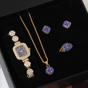 Wholesale 2025 New Fashion Blue Series <strong>Women's</strong> Quartz <strong>Watch</strong> Necklace, Ring, Earring Jewelry <strong>Set</strong> - Product Image 4