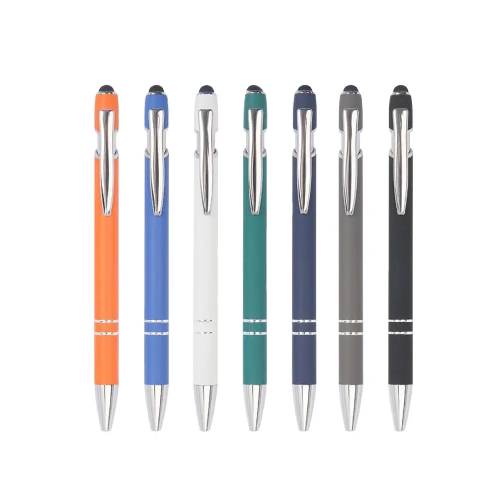 advertising ballpoint pen custom logo press rubber metal ball pens with stylus promotional gift pen