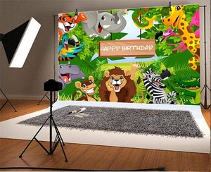 Fondale 7x5ft con Animali del Parco Safari Cartoon, Decorazioni per Feste di Compleanno per Bambini, Fauna della Giungla, Foresta, Fauna Selvatica, Fondale con Elefanti - Product Image 3