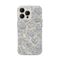 Coque de téléphone portable transparente antichoc avec motif cœur, compatible avec les modèles 16/17 Pro Max, en fil de plume peint