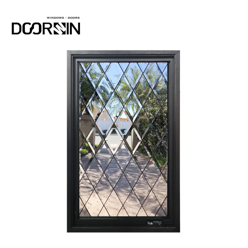 Doorwin Factory Direct Sale Custom Beveled Etched Glass Windows Aluminum Clad Wood Leaded Glass Windows