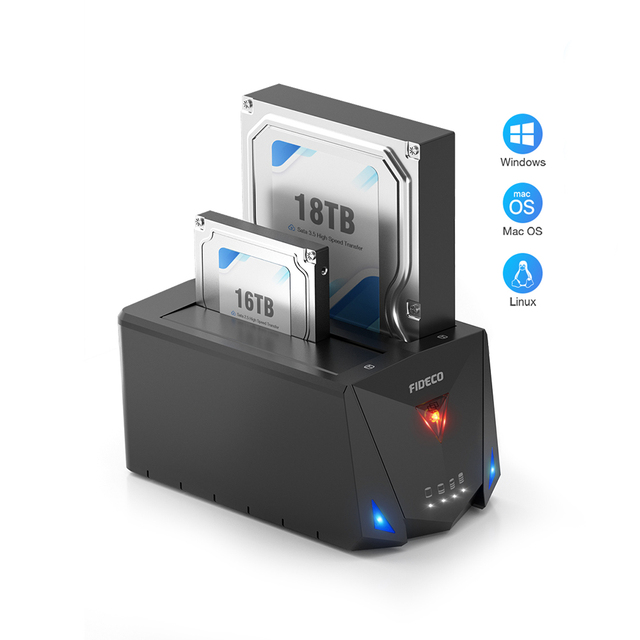 FIDECO Usb 3.0 Type C 2.5 3.5 Inch Hard Disk Drive Docking with Offline Clone Hdd Black Plastic Color Box SATA Stock CE FCC ROHS