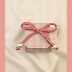 Funda Protectora para Auriculares de Cuero PU con Diseño Coqueta, Lazo y Perlas, Impermeable y Antipérdida, con Rayas Rosas - Product Image 5