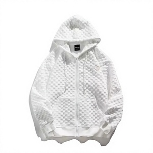 <b>White</b> Embossed Zip Up Hoodie <b>Men</b> Knitted Hooded <b>Sweatshirt</b> Regular Fit Casual Streetwear Custom Order - Product Image 1