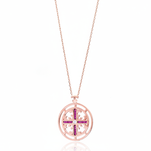 Forma redonda diseño de Cruz rubí circón piedra encanto COLLAR COLGANTE turco al por mayor hecho a mano 925 joyería de plata esterlina - Product Image 2