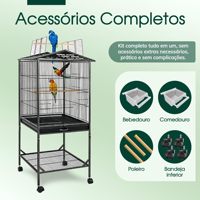 Cage à oiseaux spacieuse à toit ouvert, structure en fer, roues à 360 degrés, design classique/moderne, plateau de rangement amovible pour oiseaux de taille moyenne