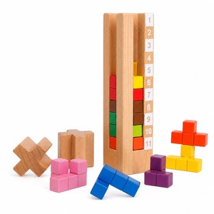 Jeu de construction de tours en blocs de <span class=keywords><strong>bois</strong></span> pour enfants, préscolaire, familial, personnalisable, vente en gros, fournisseur OEM - Product Image 1