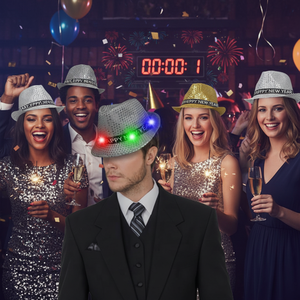 Chapeau Fedora <span class=keywords><strong>Jazz</strong></span> à Paillettes LED Personnalisables Néon-Glo, Idéal pour Thanksgiving, Ramadan, Nouvel An, Événements, Mariages, Concerts et Fêtes - Vente Flash - Product Image 2