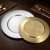 Assiette de service ronde en métal brossé FLEY, dorée, argentée, en acier inoxydable, pour mariage, banquet, décoration de table, buffet