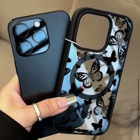 Coque de téléphone magnétique rétro papillon macaron pour iPhone 16 15 17 18 Pro Max, coque antichoc mate