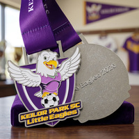 Médailles de football personnalisées en alliage de zinc émaillé, logo de joueur de football en forme d'aigle de dessin animé 3D, rondes et en forme de bouclier