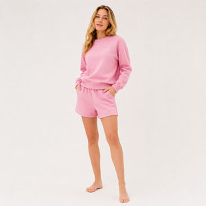 Ensemble de vêtements de détente pour femmes en molleton de coton certifié OEKO-TEX, rose, 2 pièces, logo personnalisé, OEM, ODM, vente en gros en grande quantité - Product Image 1