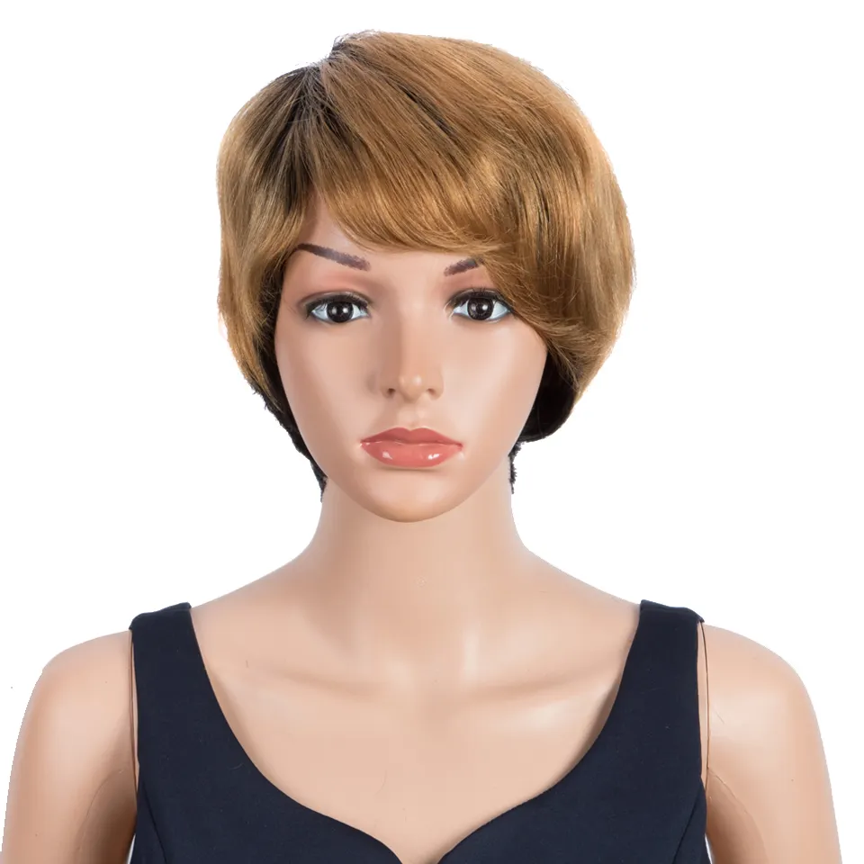 Short Straight Human Hair Wigs Fashion Pixie Cut Human Hair Wig For Women Brazilian Ombre Brown Red Grey Human Cheap Wigs