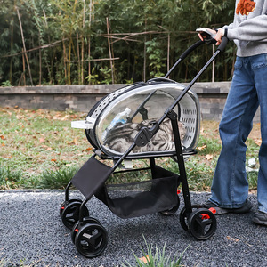 <b>Pet</b> <b>Stroller</b> For Small Medium Dogs Cats Transparent Round Black Lightweight Foldable Outdoor Use - Product Image 2