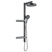 HONGDEC Nouveau design moderne Système de douche mitigeur eau chaude/froide avec rangement double couche et robinets doseurs mural pour salle de bain