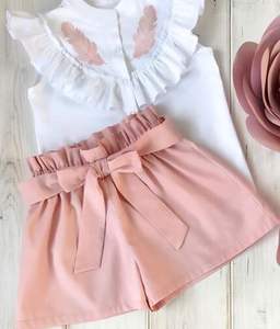 CSH016 2021 ชุดเสื้อผ้าเด็กผู้หญิงเสื้อผ้าเด็กฤดูร้อนใหม่ชุดเด็กผู้หญิงเสื้อกางเกงขาสั้นสองชิ้นขายส่ง - Product Image 3