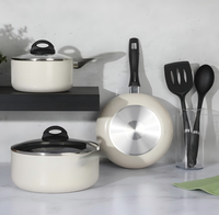 Set Peralatan Masak Panci dan Wajan Anti Lengket Premium 7 Buah dari Aluminium dengan Induksi, Set Peralatan Masak Aluminium, Gagang Dingin - Putih