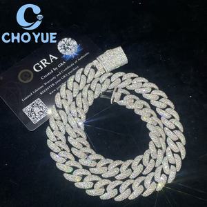 สร้อยคอแฟชั่นเงินแท้ 925 ประดับเพชรโมอิสซาไนต์ VVS ขนาด 14 มม. แบบ Cuban Link สำหรับผู้ชาย สไตล์ฮิปฮอป ประดับเพชรเต็มเส้น ผ่านการทดสอบเพชร GRA - Product Image 2