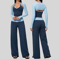 Nouvel arrivage très demandé : Ensemble de sport trois pièces pour le yoga, comprenant une tunique à manches longues, col en V, color-block, taille haute et effet ventre plat