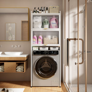 Gabinete de almacenamiento de acero y vidrio para sala de lavado, estante de almacenamiento colgante de pared para suelo de baño, estante de almacenamiento sobre <span class=keywords><strong>lavadora</strong></span>, inodoro - Product Image 6