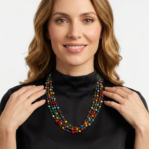 Collier unisexe plaqué or fait main, style bohème, multicouche, avec perles d'imitation roses en forme de boule - Product Image 2