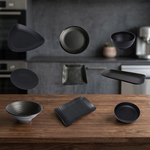 Ensembles de vaisselle en mélamine jetables écologiques noires avec style occidental de la technique du gel pour le restaurant et la cuisine - Product Image 3