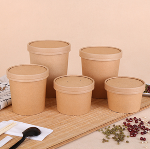 Bol en papier jetable pour crème glacée, récipient, tasse, bol à salade, bol rond en papier <span class=keywords><strong>avec</strong></span> couvercle en gros - Product Image 1