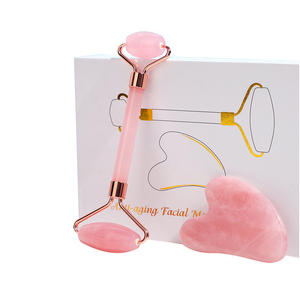 Custom Logo Crystal Stone Pink Rose Quartz Facial Massager Face Massage <b>Jade</b> <b>Roller</b> Gua Sha Set - Product Image 6