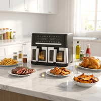 Nouvelle Friteuse à Air Chaud 12L en Acier Inoxydable Noir, Double Panier Électrique, Grand Four de Cuisson Antiadhésif, Appareil de Cuisine avec Fenêtre Visible