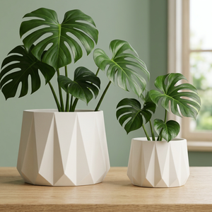 Modern Geometric Fibre Glass VASE Powder Coated White Glazed Indoor/<b>Outdoor</b> Garden <b>Planter</b> Drainage Hole Eco-Friendly Minimalist - Product Image 1