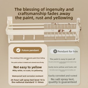 Ensemble de suspension de salle de bain moderne style crème, porte-serviettes en aluminium spatial, design sans perçage pour application extérieure - Product Image 4