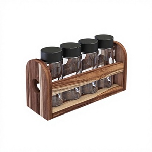 Wooden Spice <b>Rack</b> With Glass Jars Natural <b>Wood</b> Kitchen Storage Organizer Durable Minimalist Design Standing Type Made in Vietnam - Product Image 1