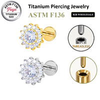 Piercing de cartilage d'oreille Freya Factory en titane sans filetage, avec zircon et diamant, à tige poussoir, bijoux de piercing corporel en gros