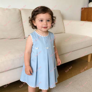 Abito da Festa per Bambina con Pieghe Blu Rac Ric, Senza Maniche, per l'Estate, <span class=keywords><strong>Elegante</strong></span> <span class=keywords><strong>Vestito</strong></span> in Tessuto Tinta Unita - Product Image 2