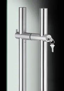 Doppelseitiges 304-Edelstahl-Sperrglas Ziehverschluss gehärtete rahmenlose Tür langer Griff mit Schloss und Schlüssel hohe Qualität