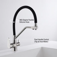 Robinet de cuisine en acier inoxydable 304 chromé noir, mitigeur 3 voies eau chaude et froide, personnalisable avec images et vidéos