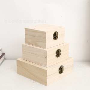 กล่องเก็บของไม้เพาโลเนียแบบเปิดฝา 10x10x6 ซม. กล่องใส่เครื่องประดับไม้สไตล์วินเทจ กล่องของขวัญสำหรับวางบนโต๊ะ - Product Image 4