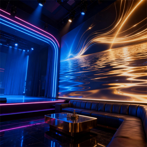 Papel Tapiz Abstracto con Reflejo de Agua <span class=keywords><strong>Azul</strong></span> Neón y Dorado, Arte Moderno y Futurista, Decoración de Pared Impermeable - Product Image 4