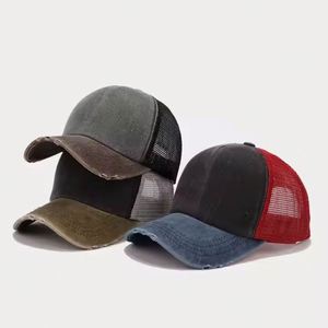 หมวกกันแดดฤดูร้อนสำหรับผู้ชาย ปักโลโก้ตามสั่ง หมวกเบสบอลทรงวินเทจซีดจาง หมวกฮิปฮอปสองสี หมวกตาข่ายทรงทรัคเกอร์ แฟชั่น - Product Image 3